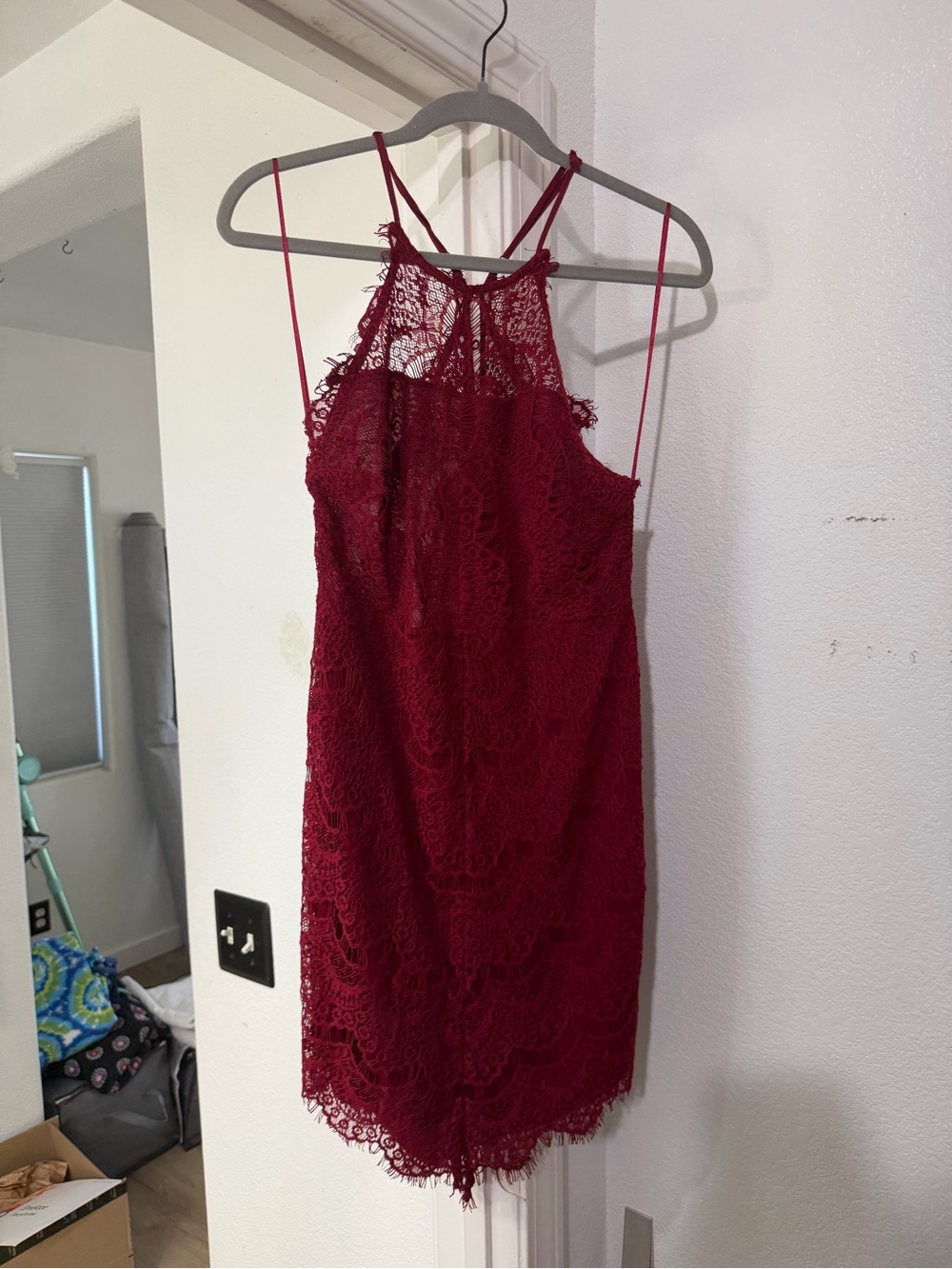 Free People Burgundy Lace Halter Mini Dress